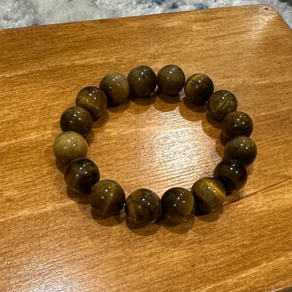 Anthropologie Jewelry - 🧁SALE🍡 Natural Tiger's Eye Large Beaded Bracelet Healing Protection Stone